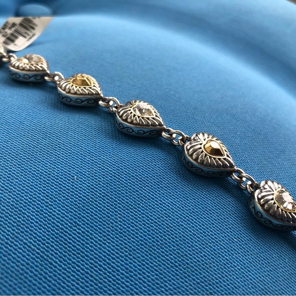 Brighton Heiress Heart Link Bracelet Crystal Silver and Gold Logo Clasp with Tag - Picture 4 of 16
